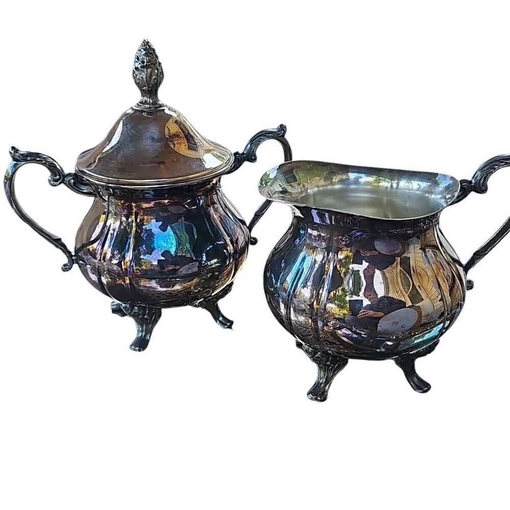 Sheridan Open Creamer and Sugar Serving Set. Silverplated.